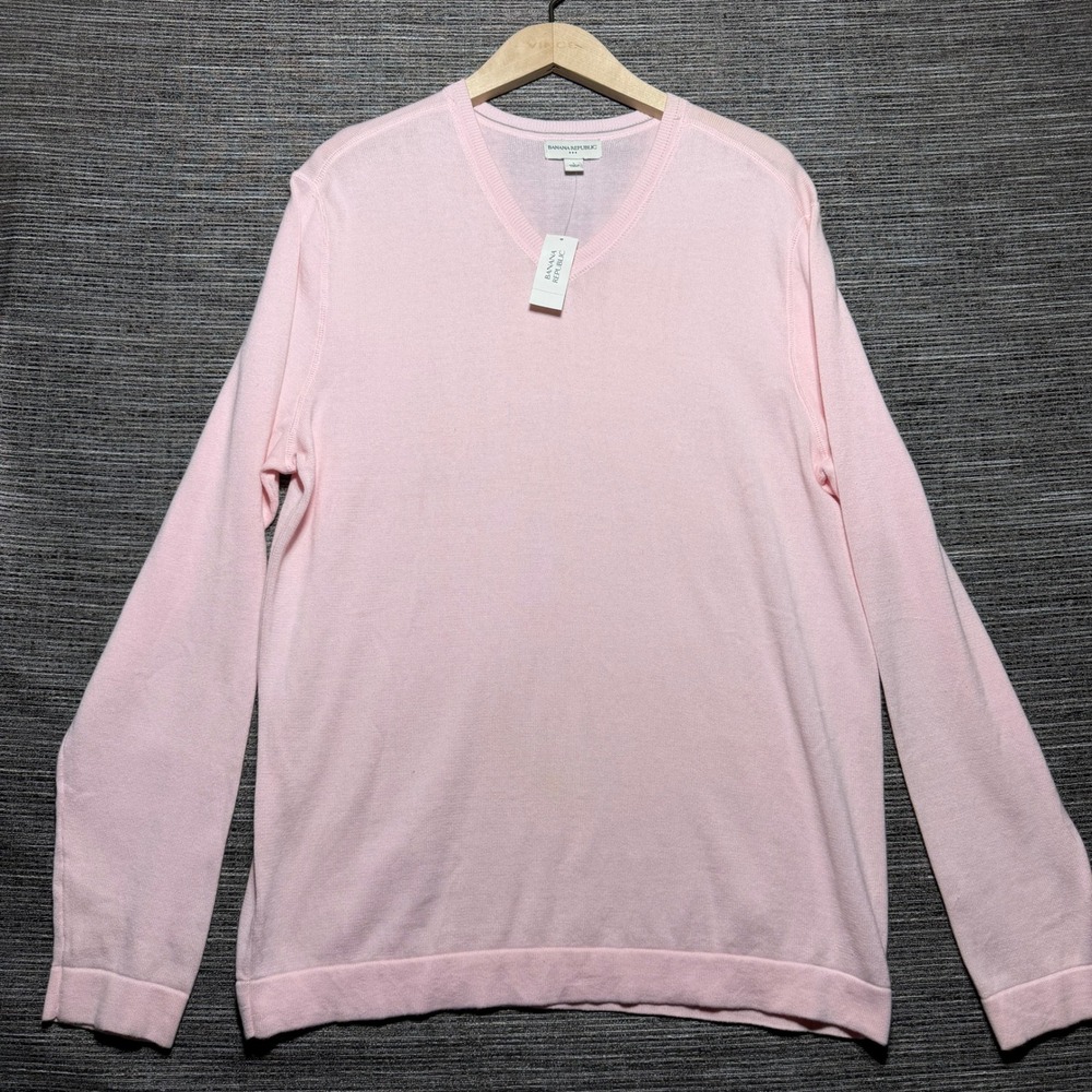 Banana Republic Sweater Mens L Pink LS V-Neck 100% Cotton 792738-36-1 Fine Knit